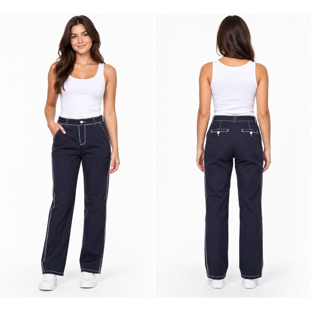 Isaac Mizrahi for Target Navy Blue Contrast Stitch Cotton Pants Trousers 4 NWT